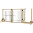 CANCELLETTO PER CANI ESTENSIBILE CON PORTA E 2 PANNELLI, PIEDINI TRIANGOLARI, 112-159X70 CM, LEGNO NATURALE