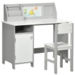 SET TAVOLO E SEDIE PER BAMBINI 5+ ANNI IN LEGNO CON BANCO SCUOLA E SEDIA BIANCO E GRIGIO