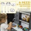 CUCINA GIOCATTOLO PER BAMBINI 3-8 ANNI IN LEGNO CON ACCESSORI, FRIGO, LAVANDINO E MANOPOLE CON SUONI, MARRONE