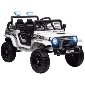 MACCHINA PER BAMBINI ELETTRICA FUORISTRADA 12V CON DOPPIO MOTORE, ETÓ 3-6 ANNI, TELECOMANDO E LUCI, BIANCO