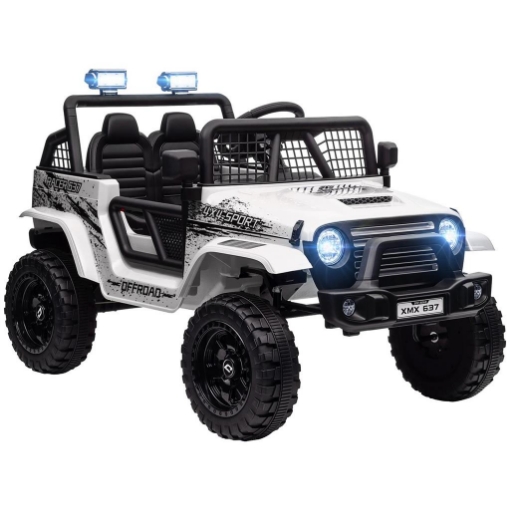 MACCHINA PER BAMBINI ELETTRICA FUORISTRADA 12V CON DOPPIO MOTORE, ETÓ 3-6 ANNI, TELECOMANDO E LUCI, BIANCO