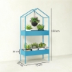PORTAVASI A 2 LIVELLI IN METALLO A FORMA DI CASETTA CON GANCIO, 75X35X150 CM, BLU VERDE