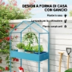 PORTAVASI A 2 LIVELLI IN METALLO A FORMA DI CASETTA CON GANCIO, 75X35X150 CM, BLU VERDE