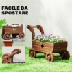 FIORIERA IN LEGNO A CARRETTO CON 4 RUOTE, MANIGLIA E FORI DI DRENAGGIO, 68X38X52 CM, LEGNO