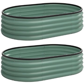 SET DI 2 AIUOLE RIALZATE IN METALLO GALVANIZZATO CON BORDO IN GOMMA E DESIGN MODULARE, 135X90X30 CM VERDE