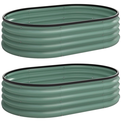 SET DI 2 AIUOLE RIALZATE IN METALLO GALVANIZZATO CON BORDO IN GOMMA E DESIGN MODULARE, 135X90X30 CM VERDE