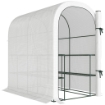 SERRA DA GIARDINO CON SCAFFALI A 2 LIVELLI E PORTA AVVOLGIBILE, IN ACCIAIO E PE, 123X187X189 CM, BIANCO