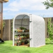 SERRA DA GIARDINO CON SCAFFALI A 2 LIVELLI E PORTA AVVOLGIBILE, IN ACCIAIO E PE, 123X187X189 CM, BIANCO