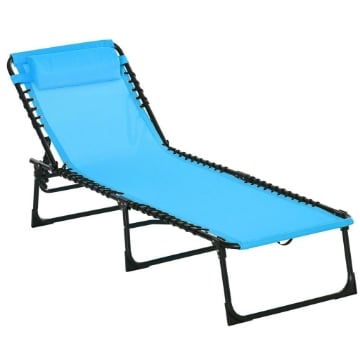LETTINO PRENDISOLE PIEGHEVOLE CON SCHIENALE RECLINABILE IN ACCIAIO E TESSUTO A RETE, 189X58X30 CM, BLU