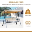 DONDOLO DA GIARDINO A 3 POSTI CON TETTUCCIO, SEDUTA TRASPIRANTE E TELAIO IN ACCIAIO, BEIGE