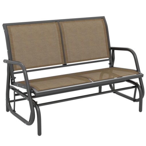 PANCHINA A DONDOLO 2 POSTI DA GIARDINO IN METALLO E TESSUTO A RETE, 120X70X85 CM, MARRONE CHIARO
