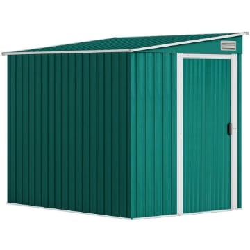 CAPANNO ATTREZZI IN METALLO 1.5X2M CON BASE, PORTA SCORREVOLE E TETTO INCLINATO, VERDE