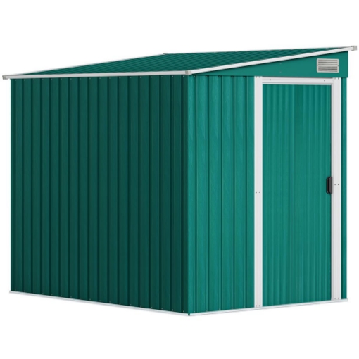 CAPANNO ATTREZZI IN METALLO 1.5X2M CON BASE, PORTA SCORREVOLE E TETTO INCLINATO, VERDE