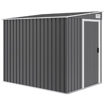 CAPANNO ATTREZZI IN METALLO 1.5X2M CON BASE, PORTA SCORREVOLE E TETTO INCLINATO, GRIGIO SCURO