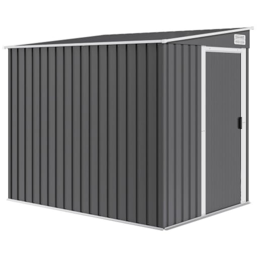CAPANNO ATTREZZI IN METALLO 1.5X2M CON BASE, PORTA SCORREVOLE E TETTO INCLINATO, GRIGIO SCURO