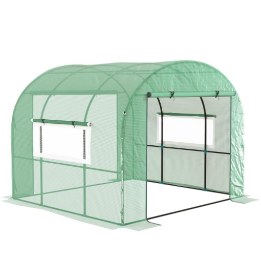 SERRA A TUNNEL PER ORTO 3X3X2 M IN ACCIAIO E PE ANTI UV CON PORTE AVVOLGIBILI E FINESTRE, VERDE