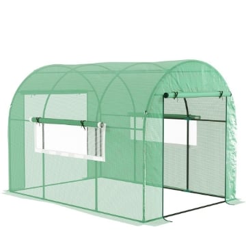 SERRA A TUNNEL PER ORTO 3X2X2 M IN ACCIAIO E PE ANTI UV CON PORTE AVVOLGIBILI E FINESTRE, VERDE