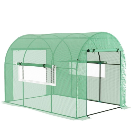 SERRA A TUNNEL PER ORTO 3X2X2 M IN ACCIAIO E PE ANTI UV CON PORTE AVVOLGIBILI E FINESTRE, VERDE