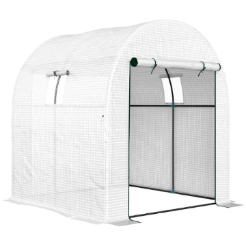 SERRA A TUNNEL PER ORTO 1.8X1.8X2 M IN ACCIAIO E PE ANTI UV CON PORTE AVVOLGIBILI E FINESTRE, BIANCA