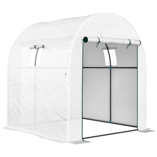 SERRA A TUNNEL PER ORTO 1.8X1.8X2 M IN ACCIAIO E PE ANTI UV CON PORTE AVVOLGIBILI E FINESTRE, BIANCA