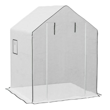 COPERTURA PE PER SERRA DA GIARDINO CON PORTA A CERNIERA E FINESTRE, 140X143X190CM, BIANCO