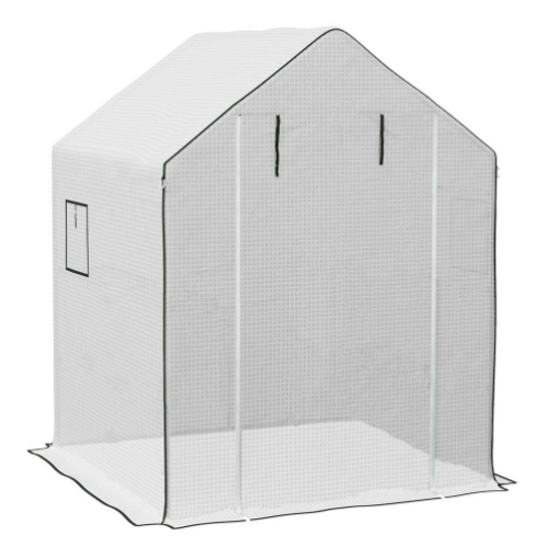 COPERTURA PE PER SERRA DA GIARDINO CON PORTA A CERNIERA E FINESTRE, 140X143X190CM, BIANCO