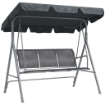 DONDOLO DA GIARDINO A 3 POSTI IN METALLO CON TETTO PARASOLE RIMOVIBILE, 171X108X154 CM, GRIGIO SCURO