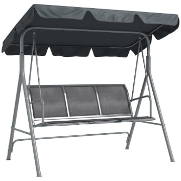 DONDOLO DA GIARDINO A 3 POSTI IN METALLO CON TETTO PARASOLE RIMOVIBILE, 171X108X154 CM, GRIGIO SCURO