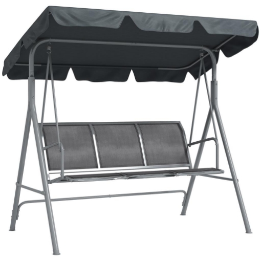 DONDOLO DA GIARDINO A 3 POSTI IN METALLO CON TETTO PARASOLE RIMOVIBILE, 171X108X154 CM, GRIGIO SCURO