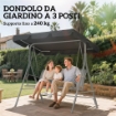 DONDOLO DA GIARDINO A 3 POSTI IN METALLO CON TETTO PARASOLE RIMOVIBILE, 171X108X154 CM, GRIGIO SCURO