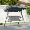 DONDOLO DA GIARDINO A 3 POSTI IN METALLO CON TETTO PARASOLE RIMOVIBILE, 171X108X154 CM, GRIGIO SCURO