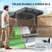 DONDOLO DA GIARDINO A 3 POSTI IN METALLO CON TETTO PARASOLE RIMOVIBILE, 171X108X154 CM, GRIGIO SCURO