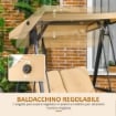 DONDOLO 2 POSTI IN ACCIAIO E TESSUTO TESLIN CON TETTUCCIO REGOLABILE E CUSCINI, 138X106X174 CM, BEIGE
