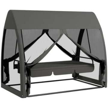 DONDOLO DA GIARDINO 2 IN 1 CONVERTIBILE IN LETTO CON CUSCINI E ZANZARIERA, 240X140X197 CM, GRIGIO
