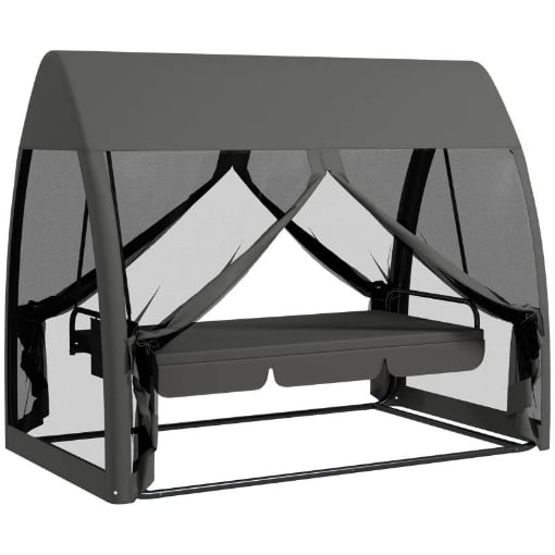 DONDOLO DA GIARDINO 2 IN 1 CONVERTIBILE IN LETTO CON CUSCINI E ZANZARIERA, 240X140X197 CM, GRIGIO