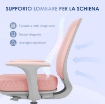 SEDIA DA UFFICIO ERGONOMICA E RECLINABILE AD ALTEZZA REGOLABILE CON 5 ROTELLE, 55X48X82.5-94.5 CM, ROSA