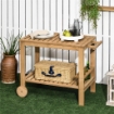 CARRELLO PORTAVIVANDE DA GIARDINO IN LEGNO CON 2 RIPIANI E PORTABOTTIGLIE, 95X47X74 CM, COLOR LEGNO