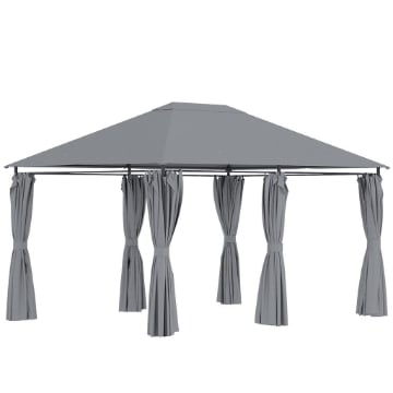 GAZEBO 3X4 M CON 6 PARETI RIMOVIBILI, 8 FORI DI DRENAGGIO E 12 PICCHETTI, IN ACCIAIO E POLIESTERE, GRIGIO E NERO