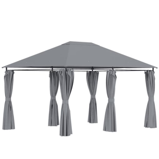 GAZEBO 3X4 M CON 6 PARETI RIMOVIBILI, 8 FORI DI DRENAGGIO E 12 PICCHETTI, IN ACCIAIO E POLIESTERE, GRIGIO E NERO