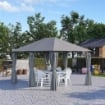 GAZEBO 3X4 M CON 6 PARETI RIMOVIBILI, 8 FORI DI DRENAGGIO E 12 PICCHETTI, IN ACCIAIO E POLIESTERE, GRIGIO E NERO