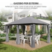 GAZEBO 3X4 M CON 6 PARETI RIMOVIBILI, 8 FORI DI DRENAGGIO E 12 PICCHETTI, IN ACCIAIO E POLIESTERE, GRIGIO E NERO