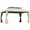 GAZEBO DA GIARDINO 4X3 M CON ZANZARIERA E TENDE, TETTO DOPPIO E RIVESTIMENTO ANTI-UV, CREMA