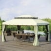 GAZEBO DA GIARDINO 4X3 M CON ZANZARIERA E TENDE, TETTO DOPPIO E RIVESTIMENTO ANTI-UV, CREMA