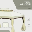 GAZEBO DA GIARDINO 4X3 M CON ZANZARIERA E TENDE, TETTO DOPPIO E RIVESTIMENTO ANTI-UV, CREMA
