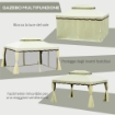 GAZEBO DA GIARDINO 4X3 M CON ZANZARIERA E TENDE, TETTO DOPPIO E RIVESTIMENTO ANTI-UV, CREMA
