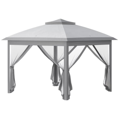 GAZEBO DA ESTERNO PIEGHEVOLE AD ALTEZZA REGOLABILE CON ZANZARIERE, 3.3X3.3X2.8 M, GRIGIO