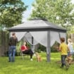 GAZEBO DA ESTERNO PIEGHEVOLE AD ALTEZZA REGOLABILE CON ZANZARIERE, 3.3X3.3X2.8 M, GRIGIO