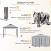 GAZEBO DA ESTERNO PIEGHEVOLE AD ALTEZZA REGOLABILE CON ZANZARIERE, 3.3X3.3X2.8 M, GRIGIO
