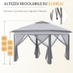 GAZEBO DA ESTERNO PIEGHEVOLE AD ALTEZZA REGOLABILE CON ZANZARIERE, 3.3X3.3X2.8 M, GRIGIO