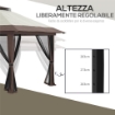 GAZEBO PIEGHEVOLE 4X4 M AD ALTEZZA REGOLABILE CON ZANZARIERA E BORSA, IN METALLO E TESSUTO OXFORD BEIGE